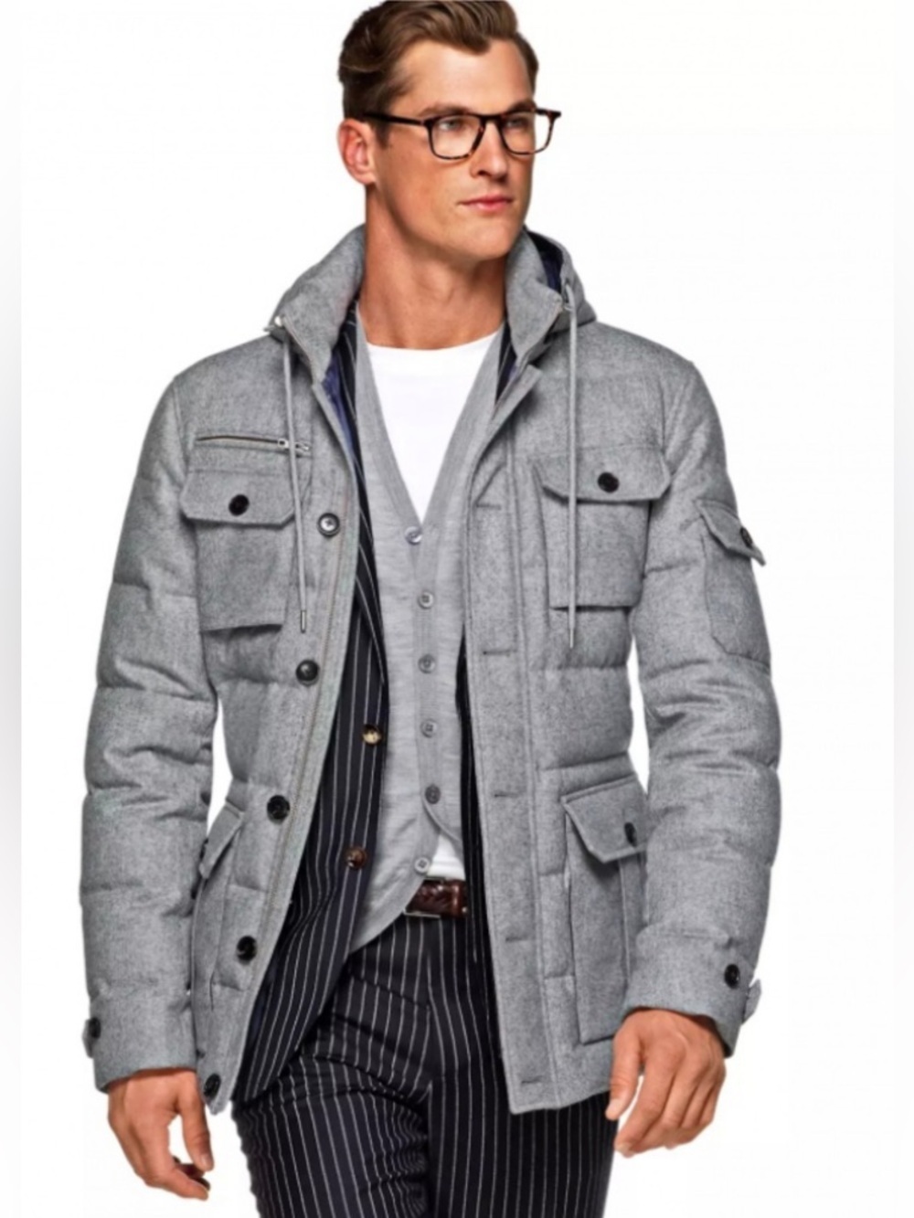 SuitsSupply Orlando Wool with Down Filled Grey Puffer Coat Size EU 48 / US 38R